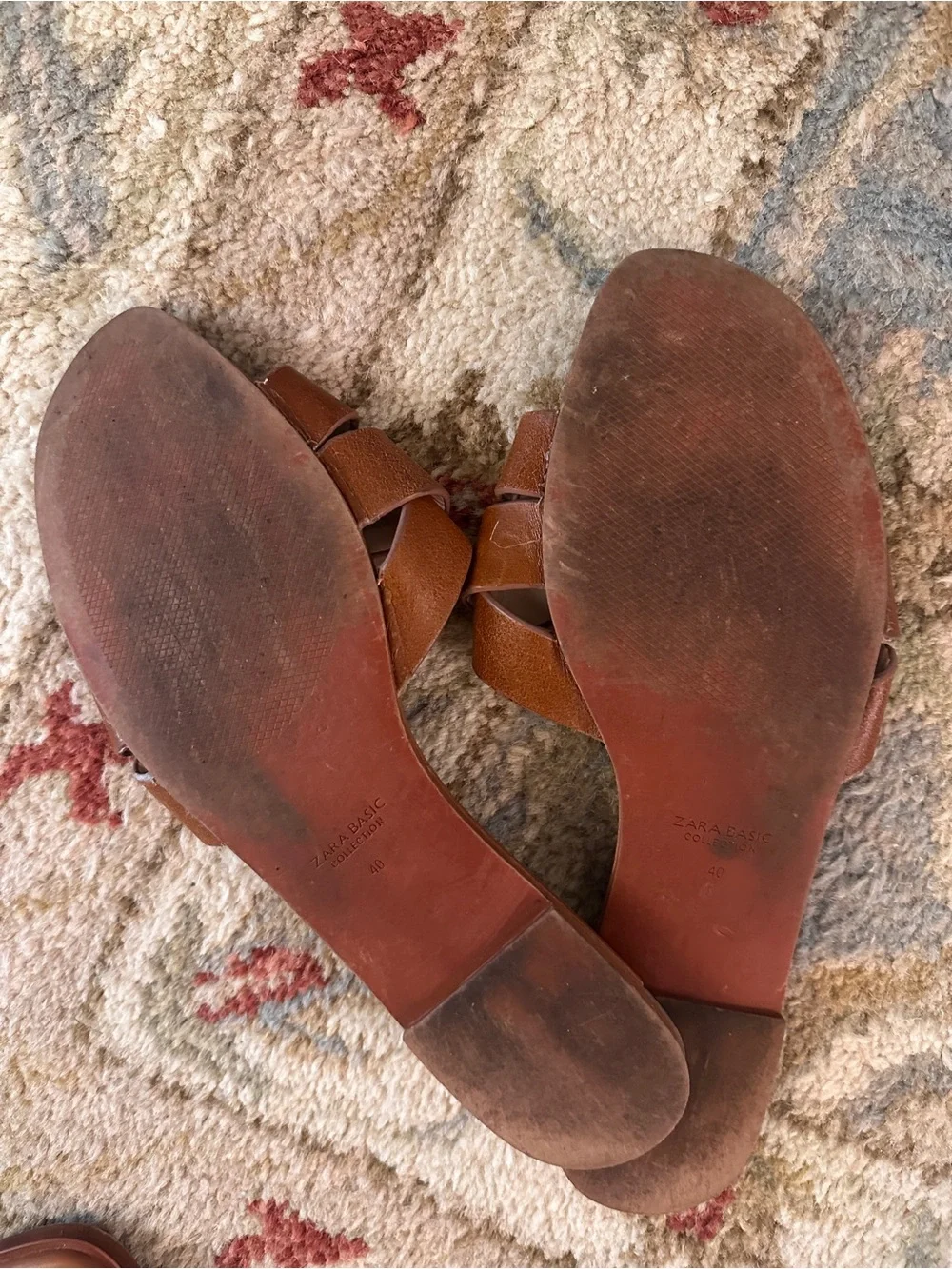Zara Tan Brown Leather Slide Sandals - Picture 3 of 3